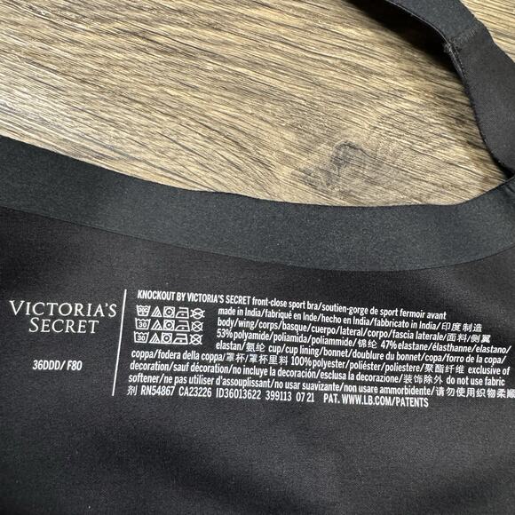 Victoria's Secret Sports Bra Sz. 36DDD Knockout Front Close Underwire Black New - Picture 11 of 11